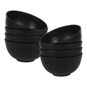 Set of 12 Round Plastic Melamine Reusable Bowls - Black